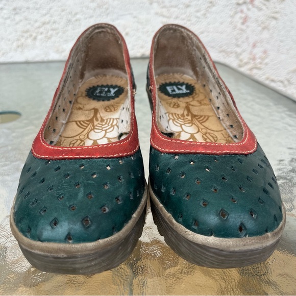 Fly London Yeo Perf Petrol Wedge Platform Slip On Walking Shoe - Picture 3 of 16